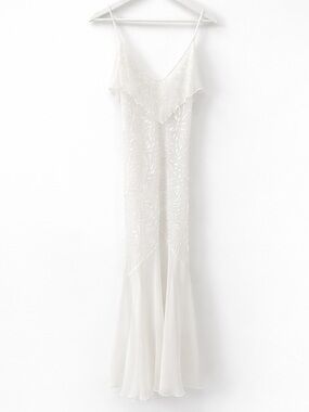 Unbranded Vintage White Slip Dress Sheer Long Ruffle Bridal Coquette Lingerie S